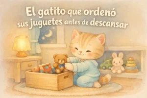 Cuentos educativos infantiles: El gatito que ordenó sus juguetes antes de descansar