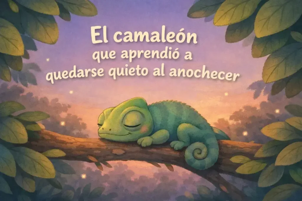 Cuentos infantiles cortos: El camaleón que aprendió a quedarse quieto al anochecer