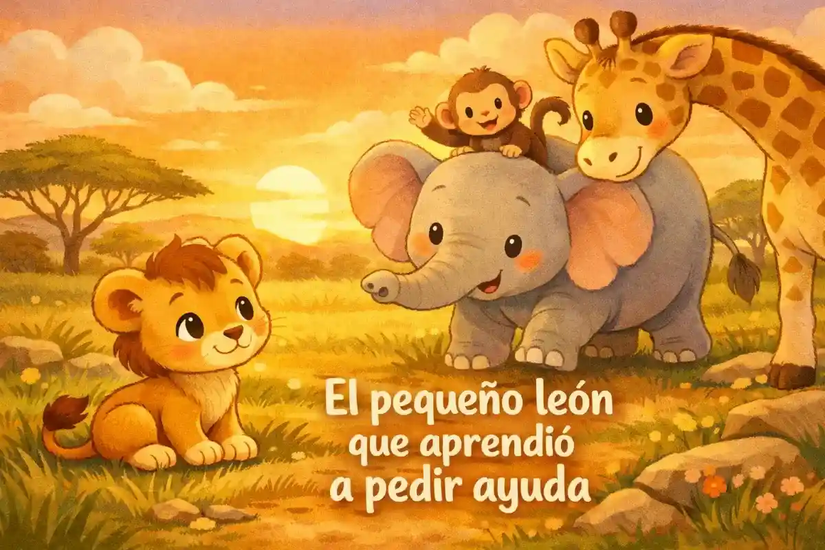 Cuentos infantiles educativos: El pequeño león que aprendió a pedir ayuda